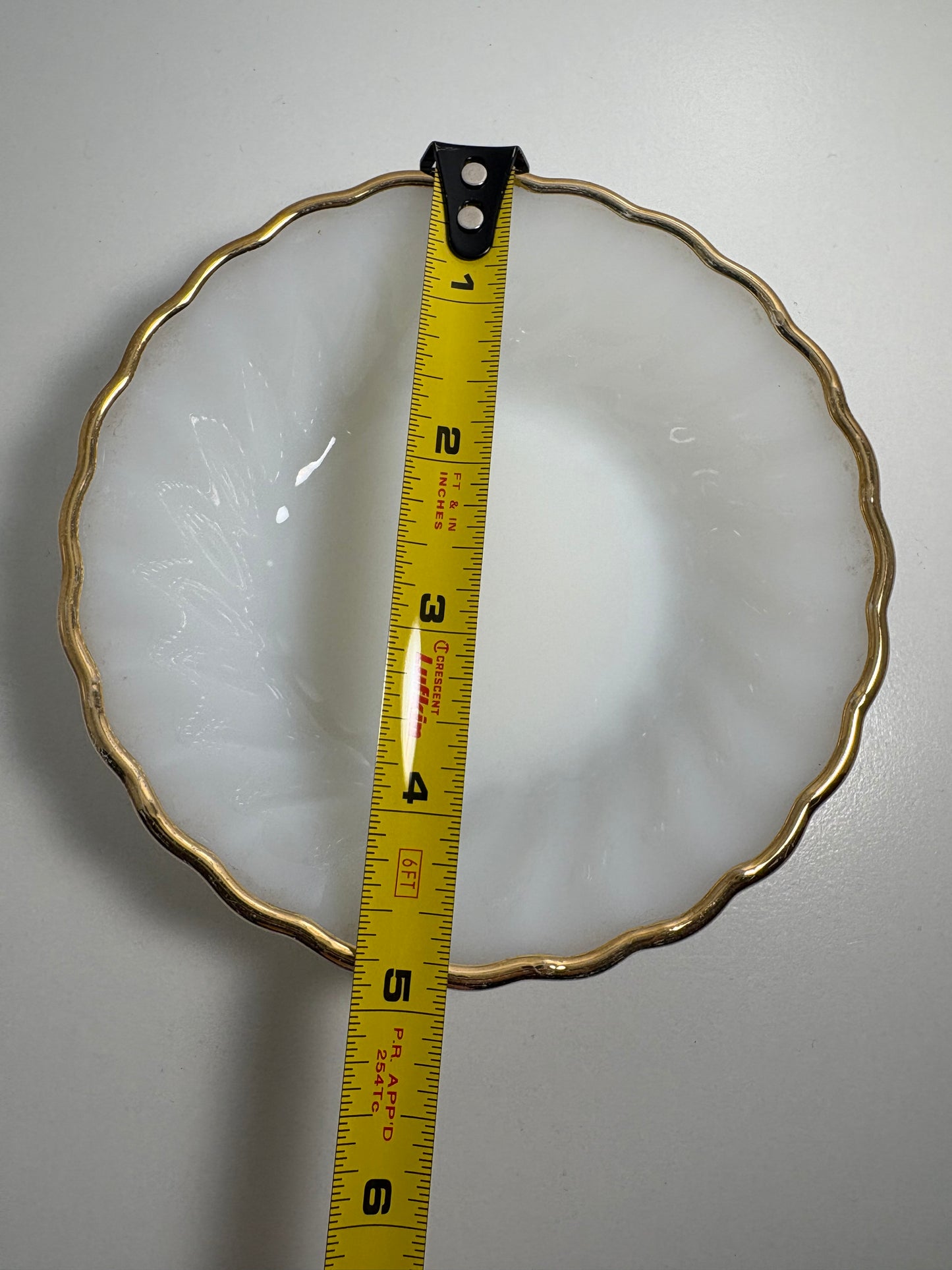 Anchor Hocking Fire King Swirl Gold Trim Milk Glass Bowl