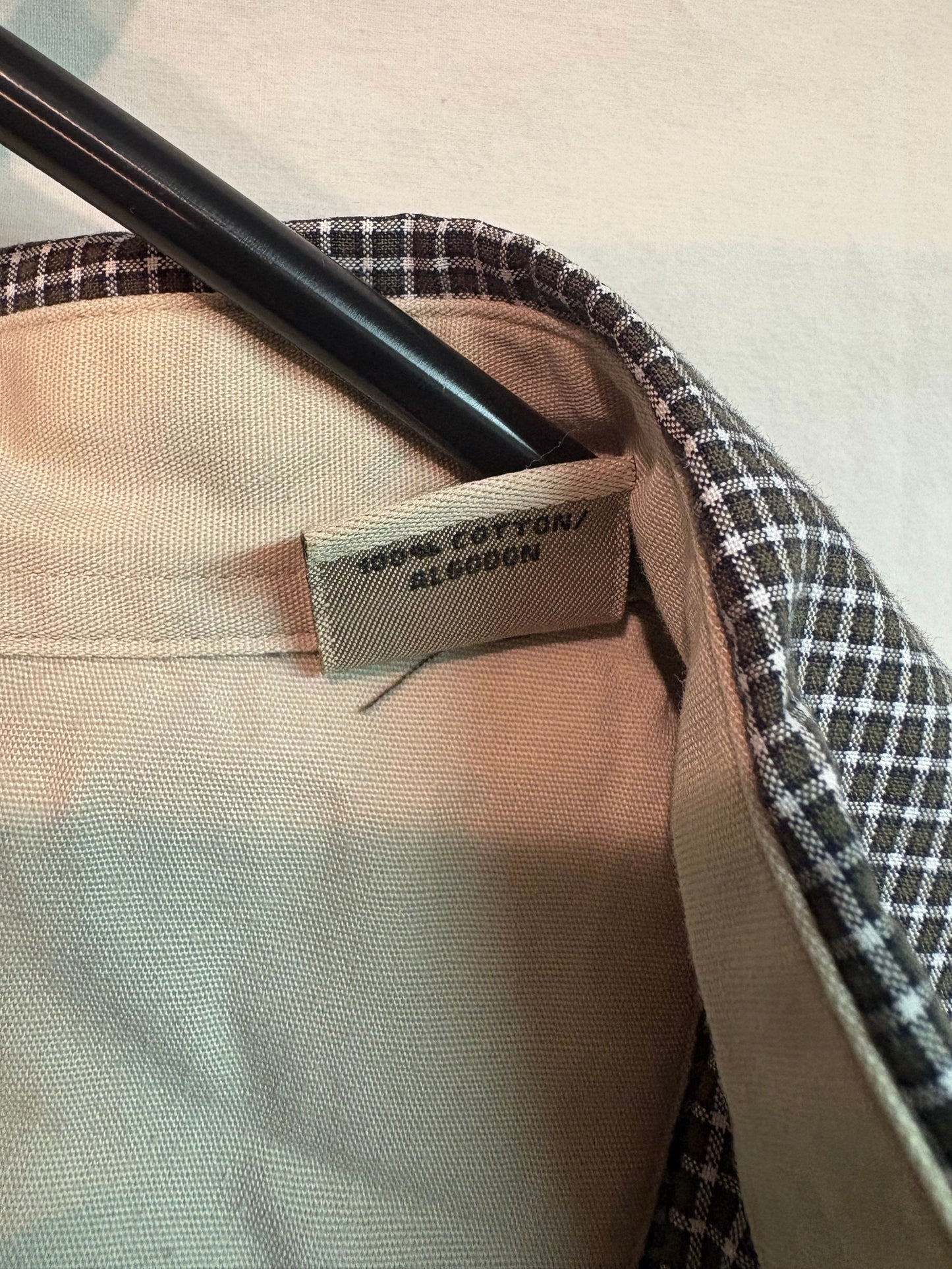 Men's Haggar Short Sleeve Button Down Shirt with a mini checkered pattern