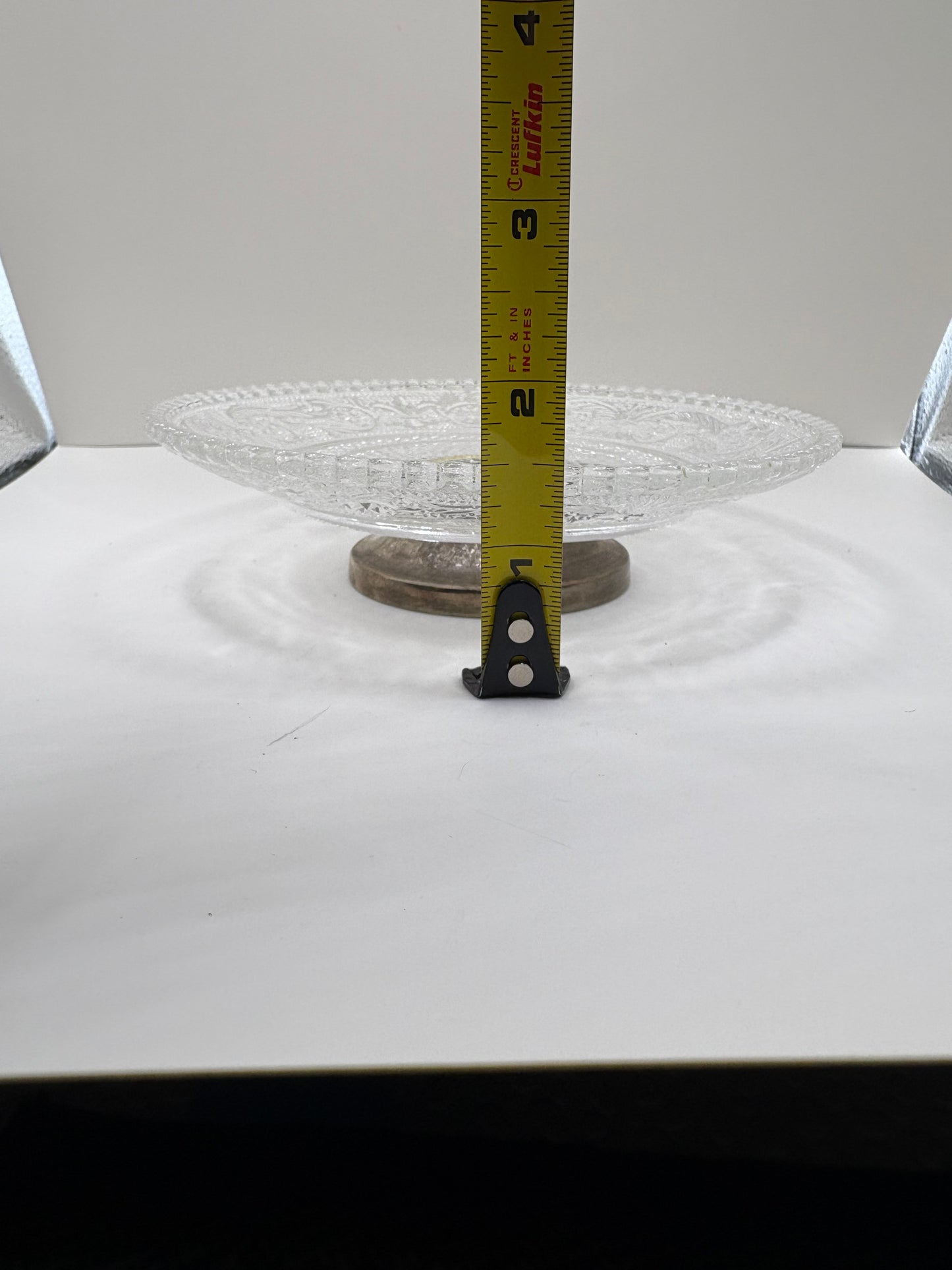 KIG Malaysia Clear Pressed Glass Pedestal Serving Dish with a Silver Plated Foot