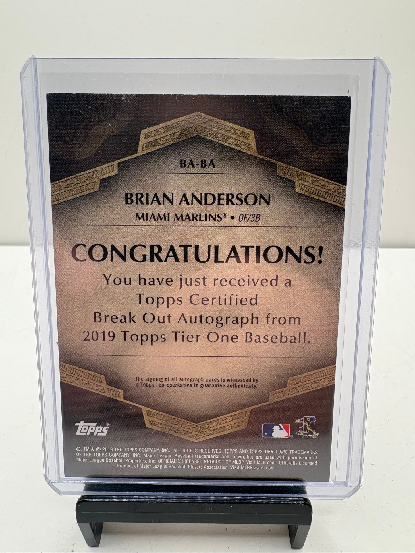 2019 Topps Tier One Brian Anderson Autograph Baseball Card 162/250