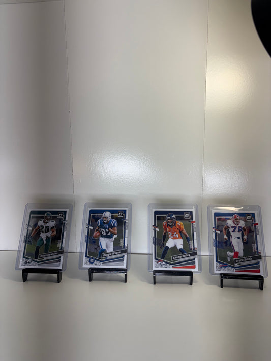 Lot of 4 2023 Panini Football Cards (Bruce Smith, Champ Bailey, Reggie Wayne, Brian Dawkins)