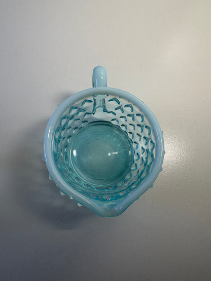 Vintage Fenton Blue Opalescent Hobnail Small Creamer and Sugar Set