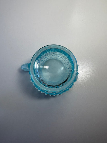 Vintage Fenton Blue Opalescent Hobnail Small Creamer and Sugar Set