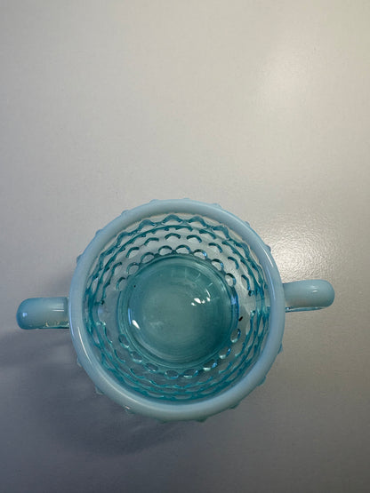 Vintage Fenton Blue Opalescent Hobnail Small Creamer and Sugar Set