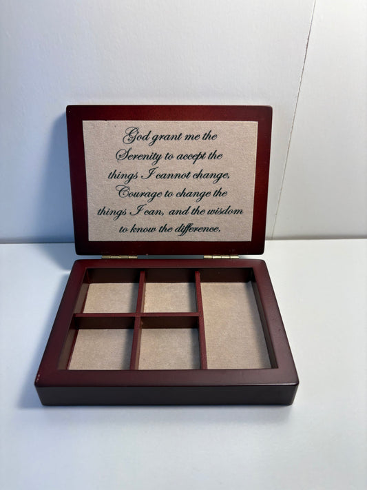 Wooden Keepsake Box with Serenity Prayer Inscribed