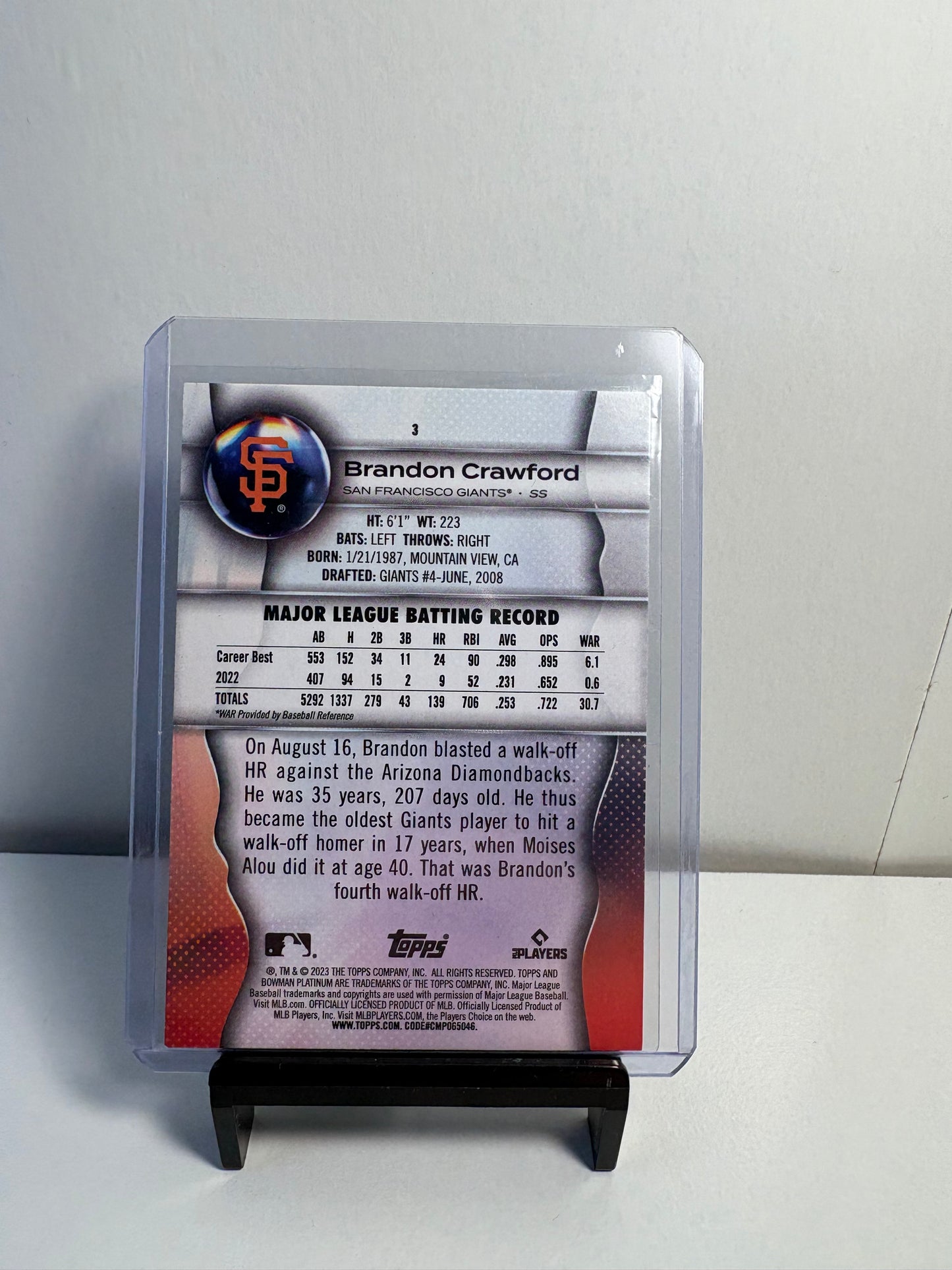 2023 Bowman Platinum Brandon Crawford Baseball Card