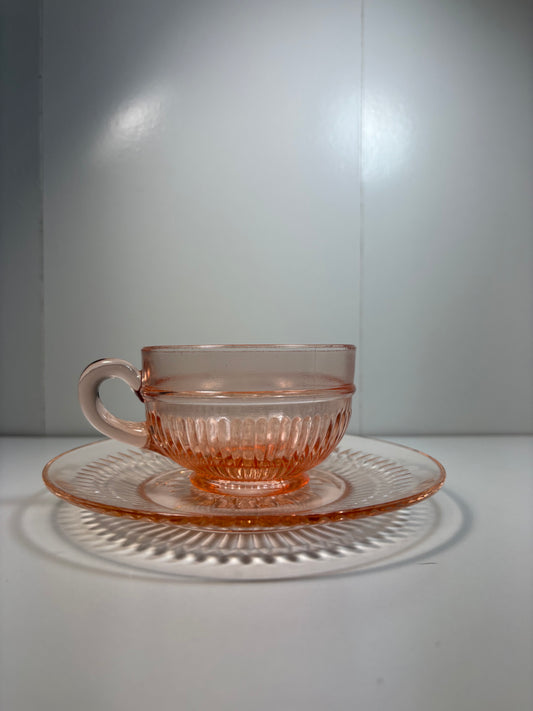 Pink Glass Cup & Saucer