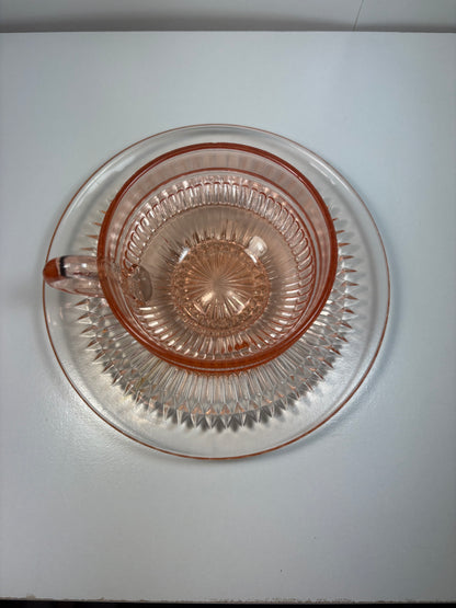 Pink Glass Cup & Saucer