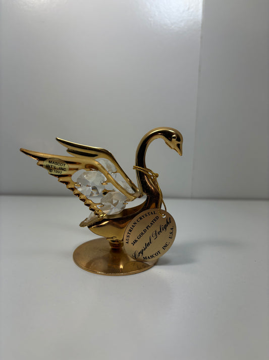 24k Plated Swan Figurine with Austrian Crystals