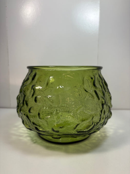 Vintage EO Brody Green Textured Glass Vase Bowl