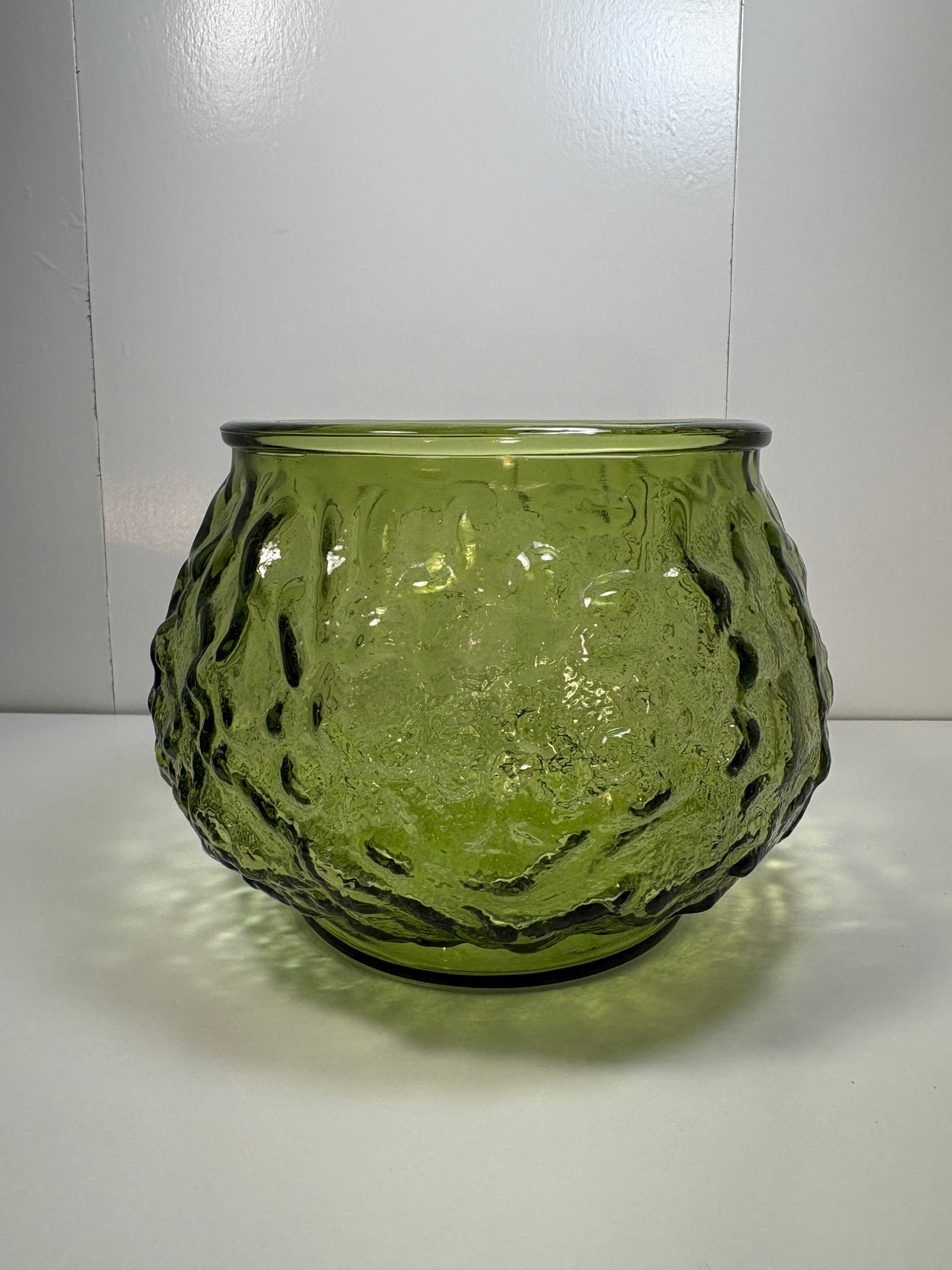 Vintage EO Brody Green Textured Glass Vase Bowl