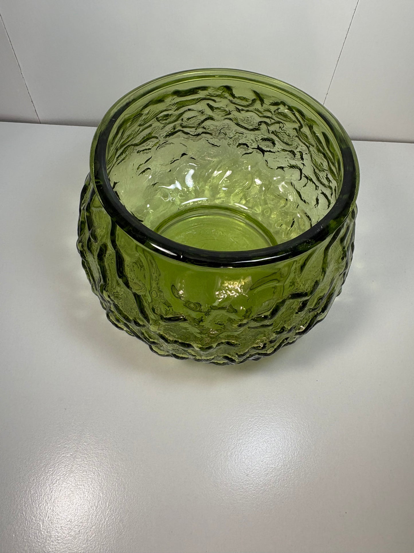 Vintage EO Brody Green Textured Glass Vase Bowl