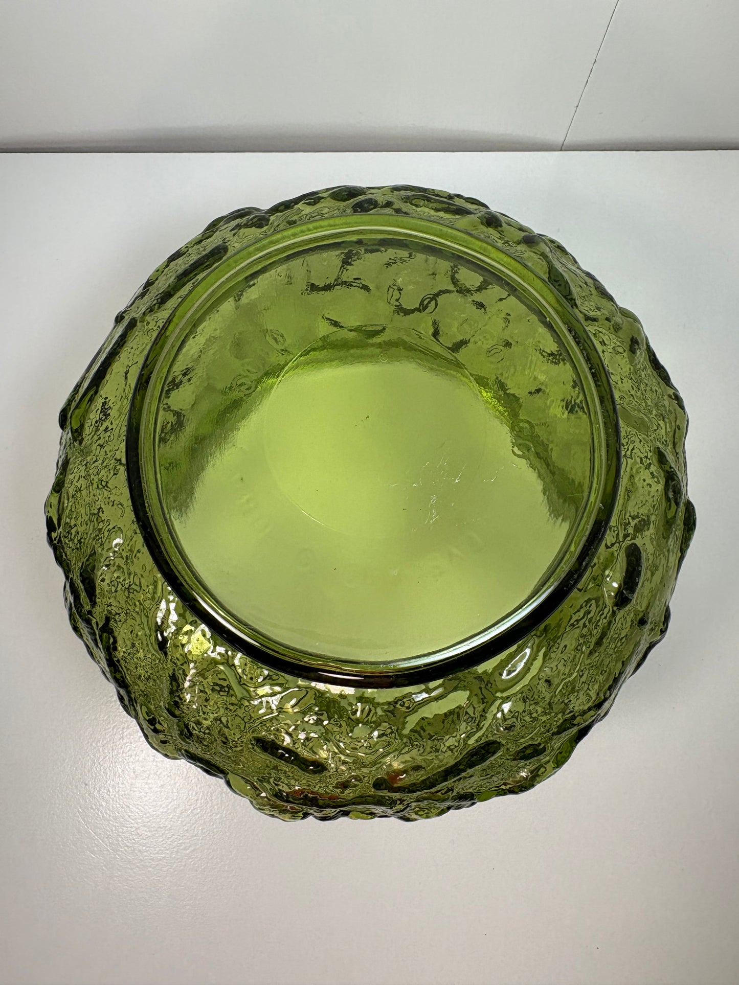 Vintage EO Brody Green Textured Glass Vase Bowl