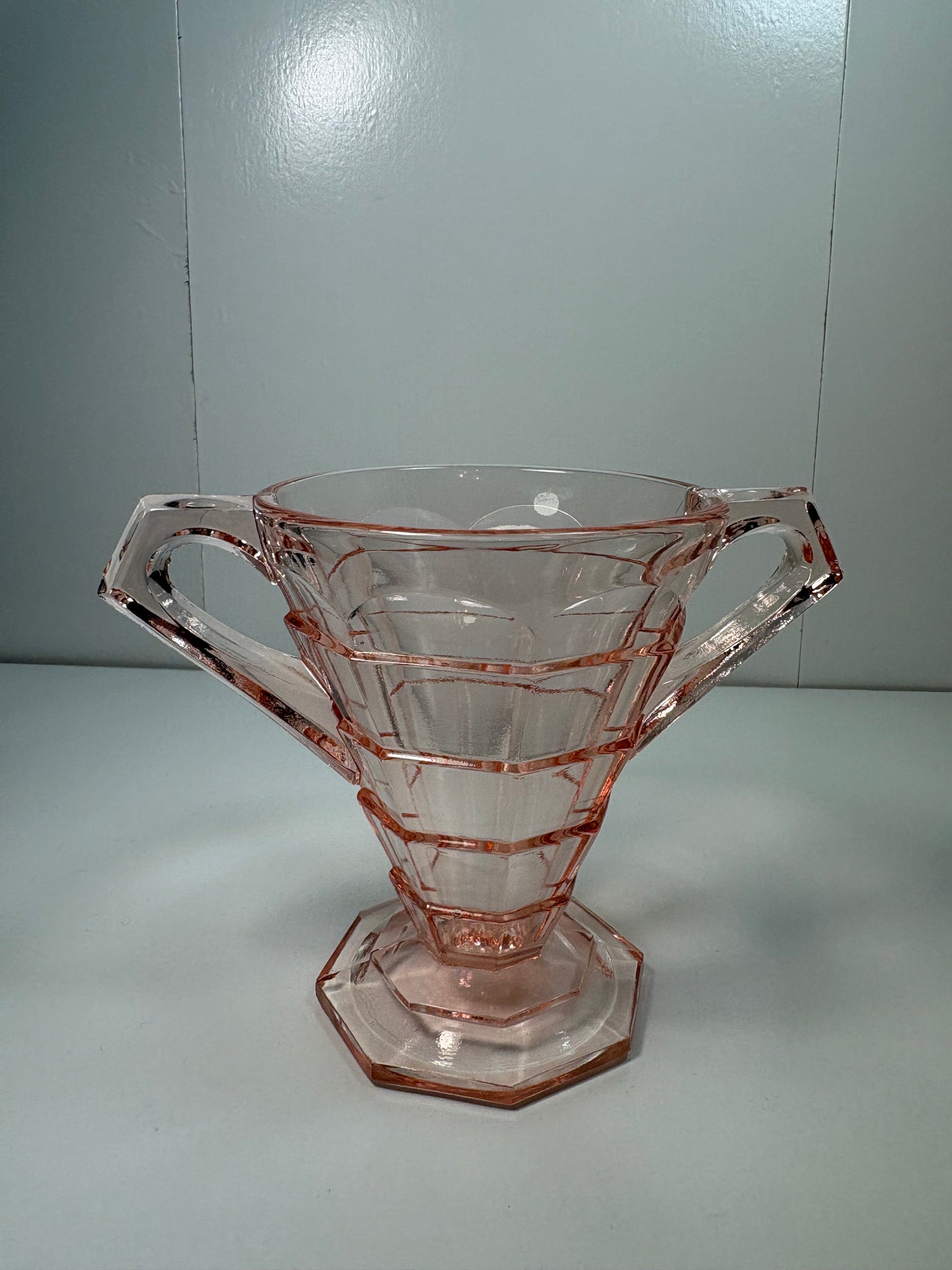 Vintage Pink Depression Glass Sugar Holder and Sugar Bowl
