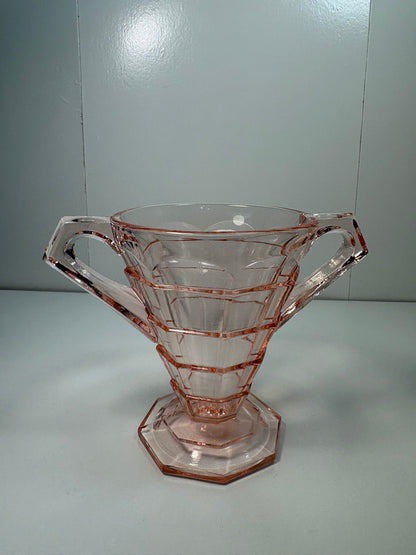 Vintage Pink Depression Glass Sugar Holder and Sugar Bowl