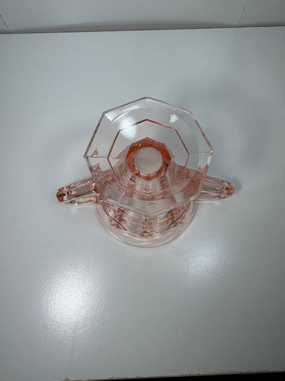 Vintage Pink Depression Glass Sugar Holder and Sugar Bowl