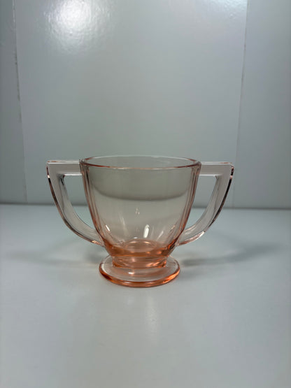 Vintage Pink Depression Glass Sugar Holder and Sugar Bowl