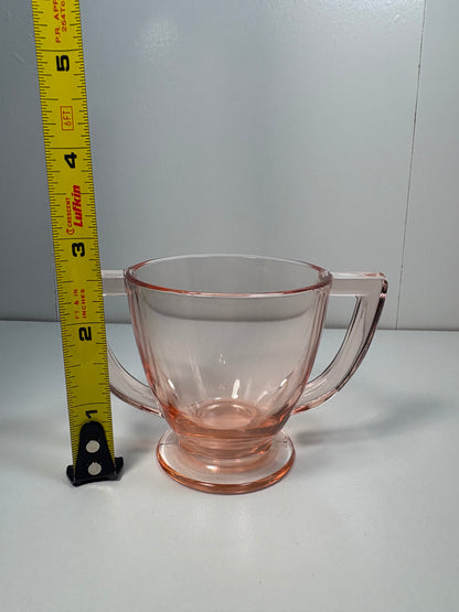 Vintage Pink Depression Glass Sugar Holder and Sugar Bowl