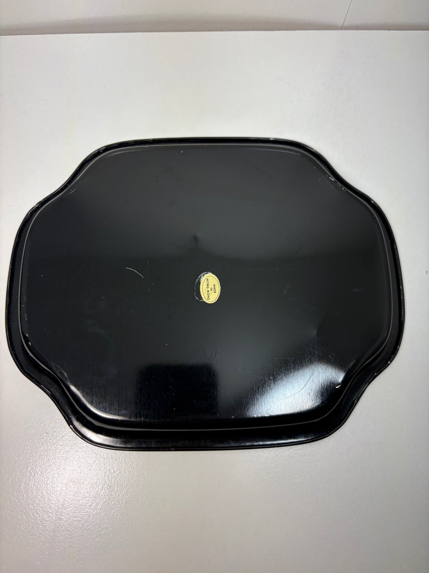 Lot of 4 Vintage Chinoiserie Garden Scene Black and Gold Metal Tole Tray