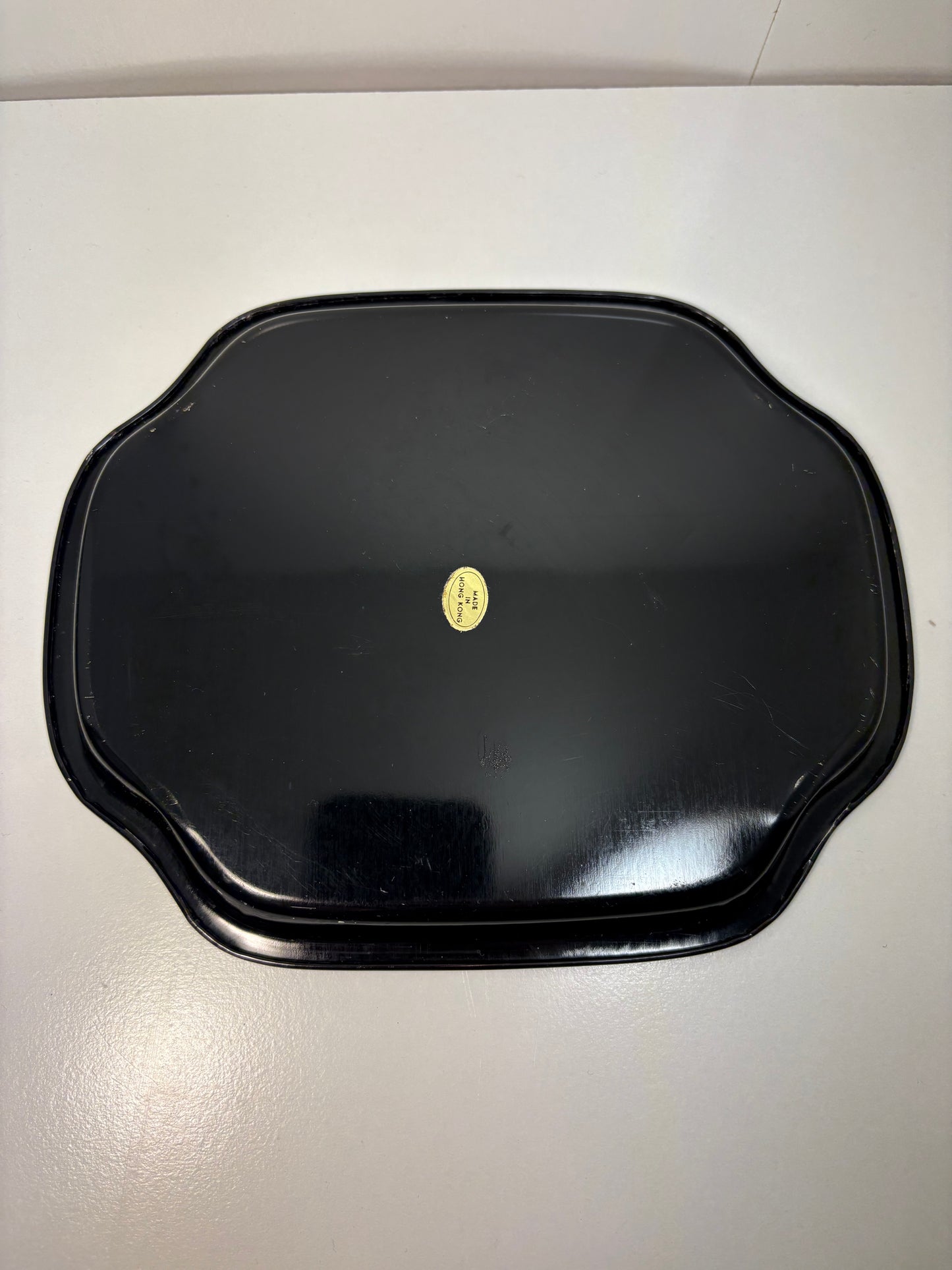 Lot of 4 Vintage Chinoiserie Garden Scene Black and Gold Metal Tole Tray