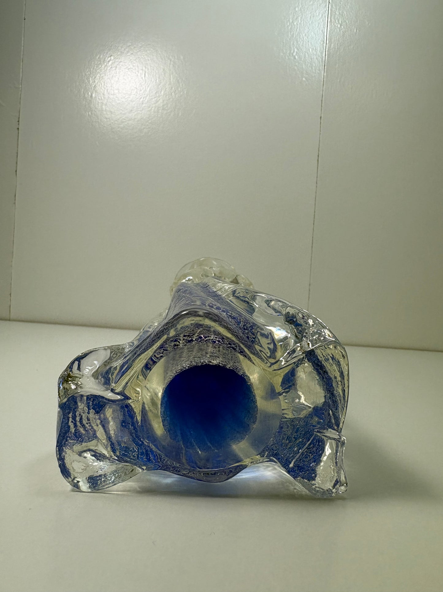 Vintage Art Glass Praying Angel Figurine Clear with Blue Silver Fleck