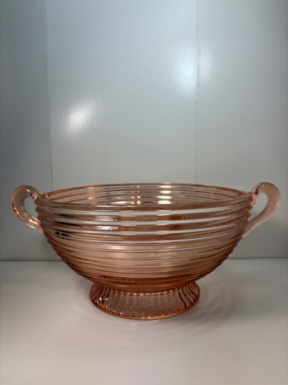 Vintage Anchor Hocking Manhattan Pink Depression Glass Ribbed Bowl