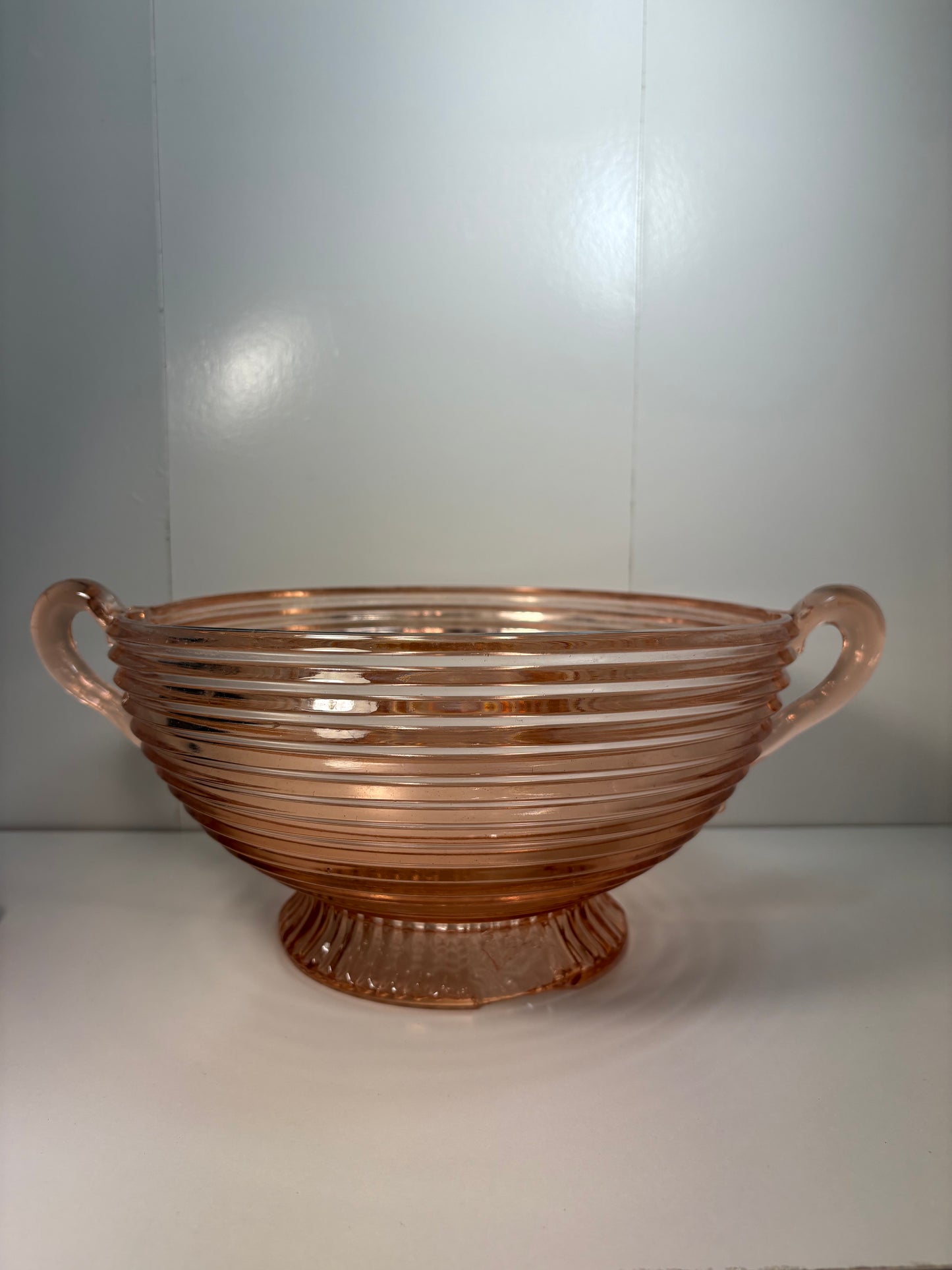 Vintage Anchor Hocking Manhattan Pink Depression Glass Ribbed Bowl