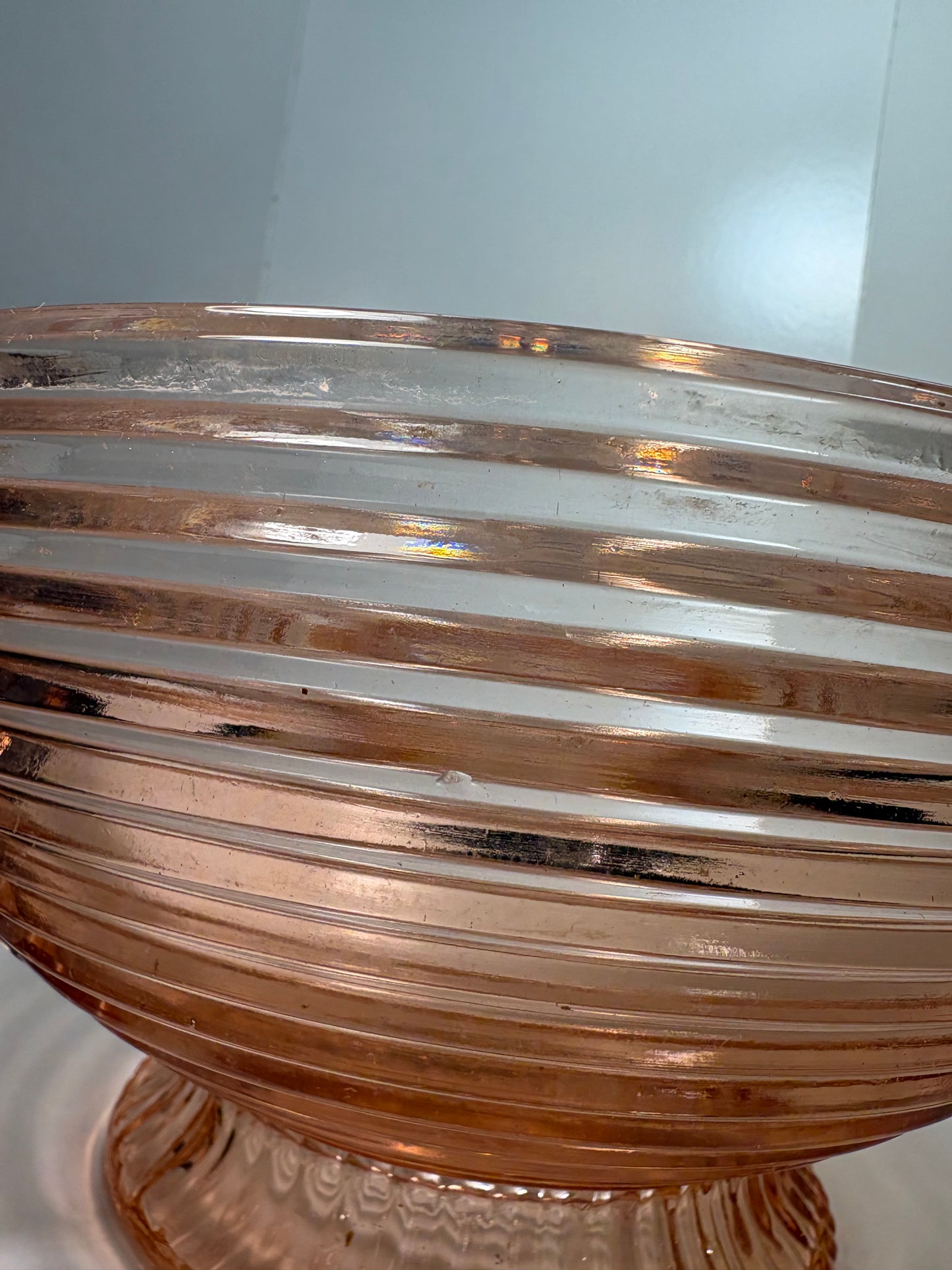 Vintage Anchor Hocking Manhattan Pink Depression Glass Ribbed Bowl