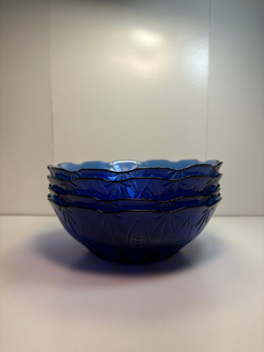 Lot of 4 Avon Royal Sapphire Cobalt Blue Glass Bowls