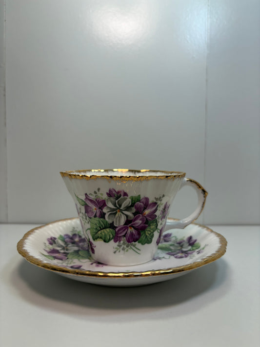 Vintage Salisbury Bone China Tea Cup and Saucer Set in the "Devonshire Violets" Pattern