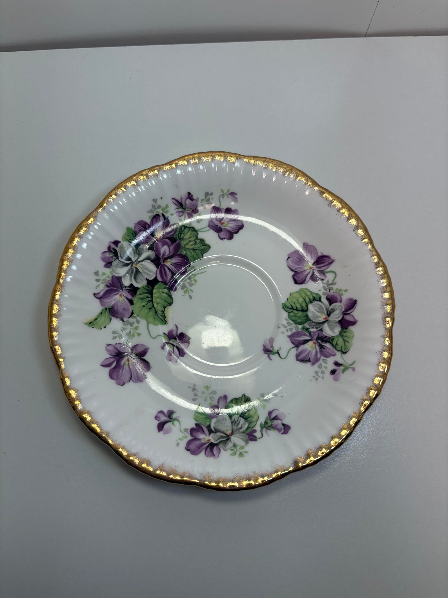 Vintage Salisbury Bone China Tea Cup and Saucer Set in the "Devonshire Violets" Pattern