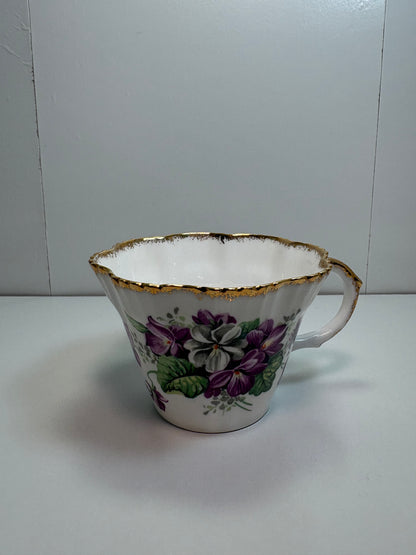 Vintage Salisbury Bone China Tea Cup and Saucer Set in the "Devonshire Violets" Pattern