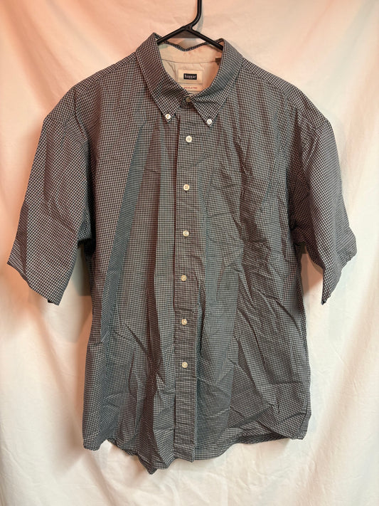 Men's Haggar Short Sleeve Button Down Shirt with a mini checkered pattern