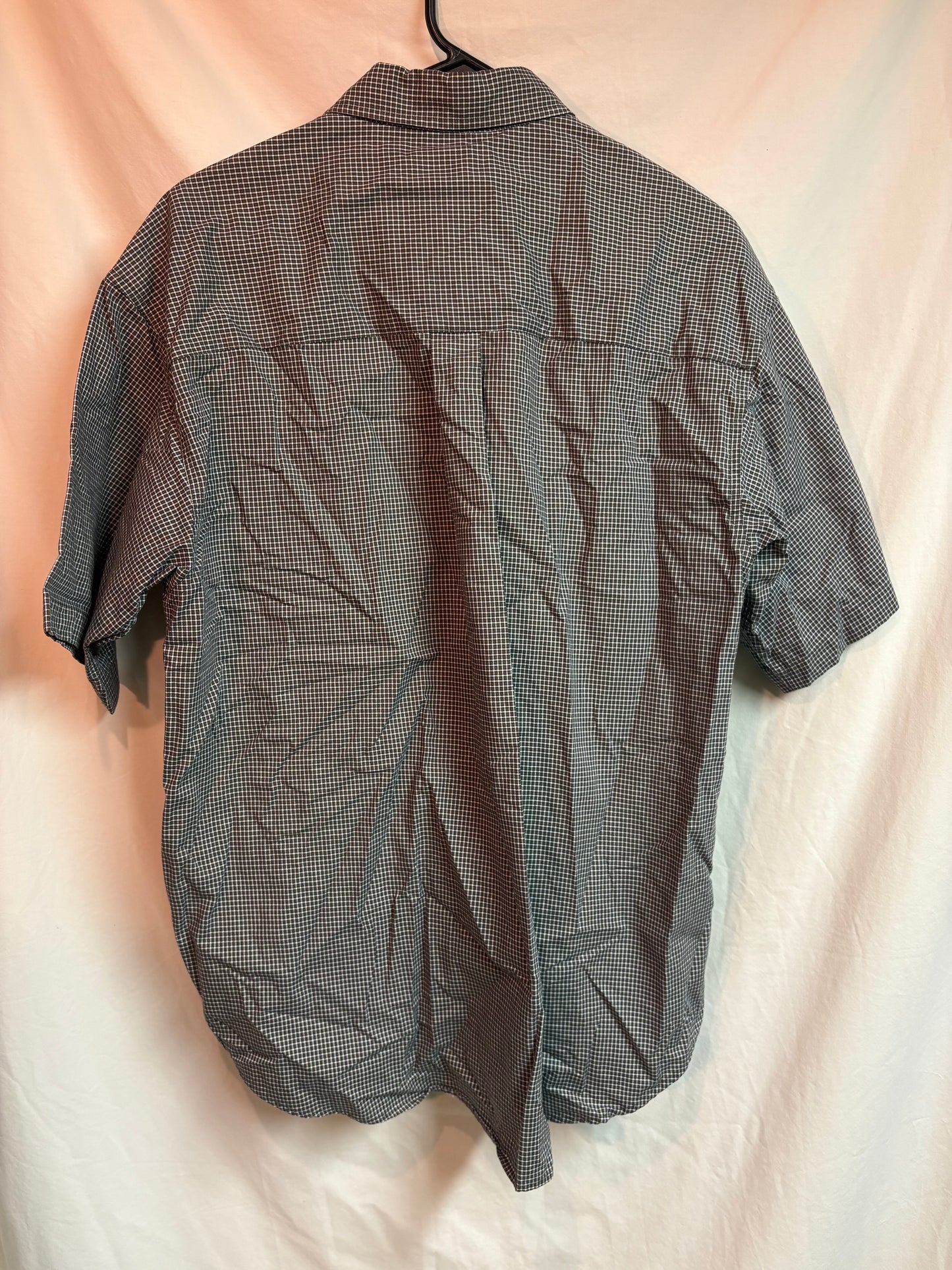 Men's Haggar Short Sleeve Button Down Shirt with a mini checkered pattern