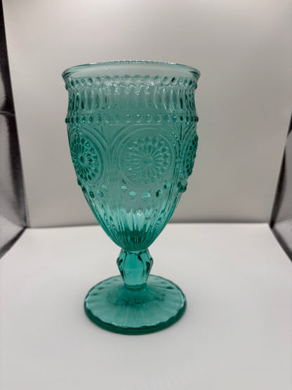 Pioneer Women Adeline 12 Ounce Footed Glass Goblet in Turquoise