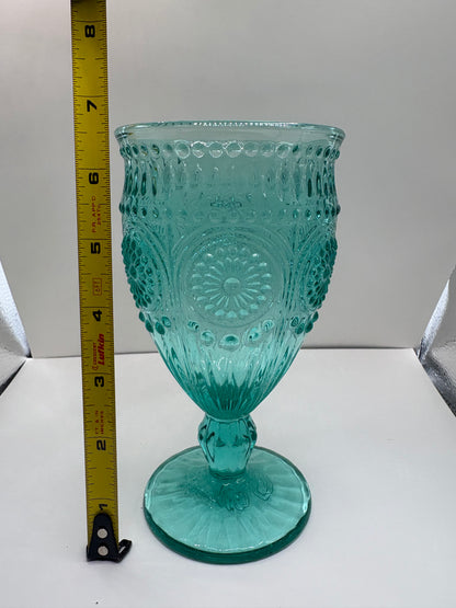 Pioneer Women Adeline 12 Ounce Footed Glass Goblet in Turquoise