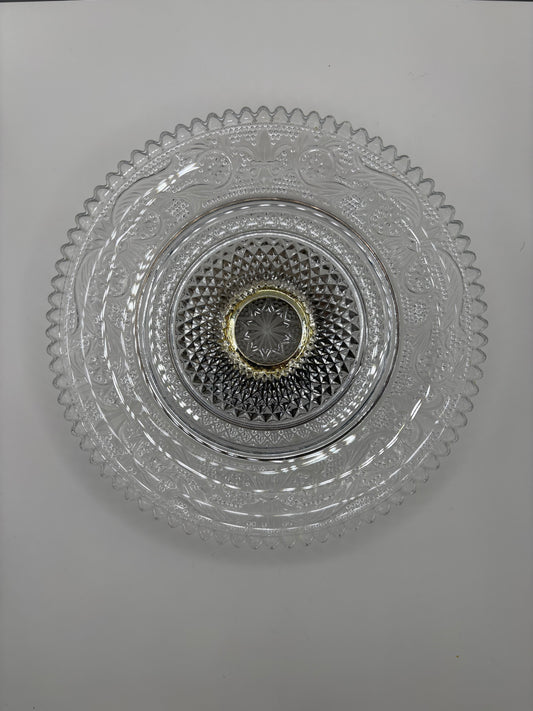 KIG Malaysia Clear Pressed Glass Pedestal Serving Dish with a Silver Plated Foot