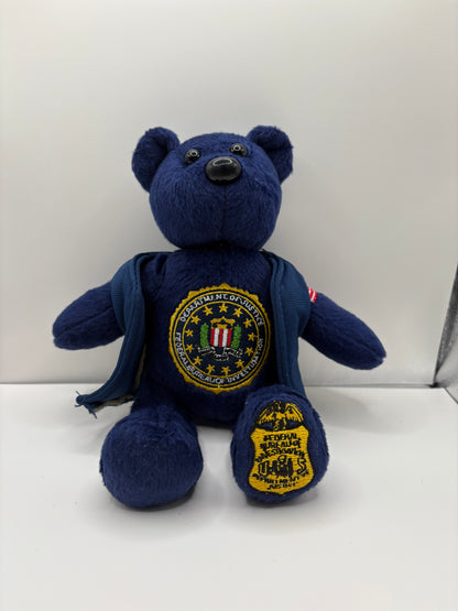 Collectable Blue Plush Bear with FBI/DOJ Embroidered Patches
