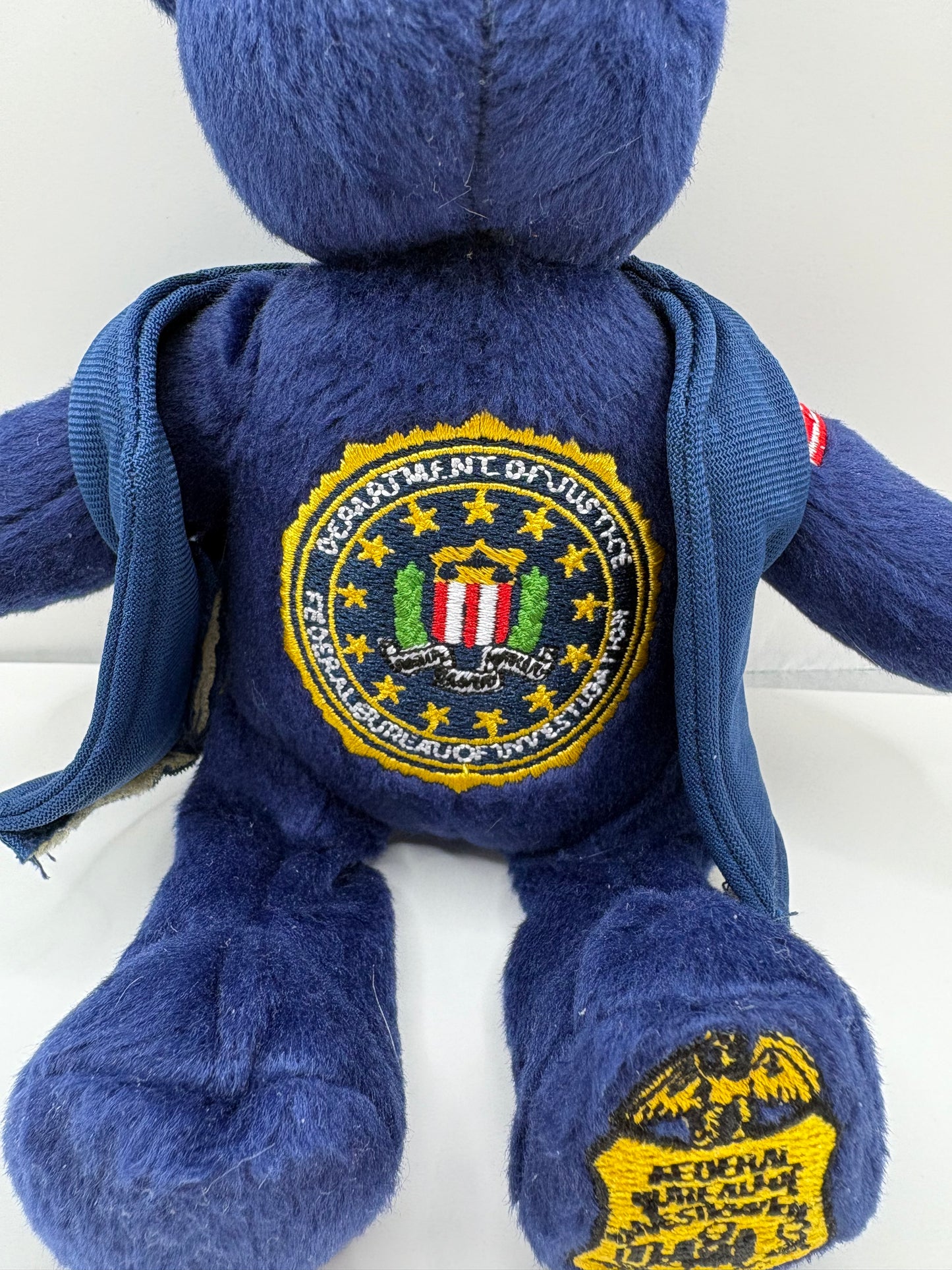 Collectable Blue Plush Bear with FBI/DOJ Embroidered Patches