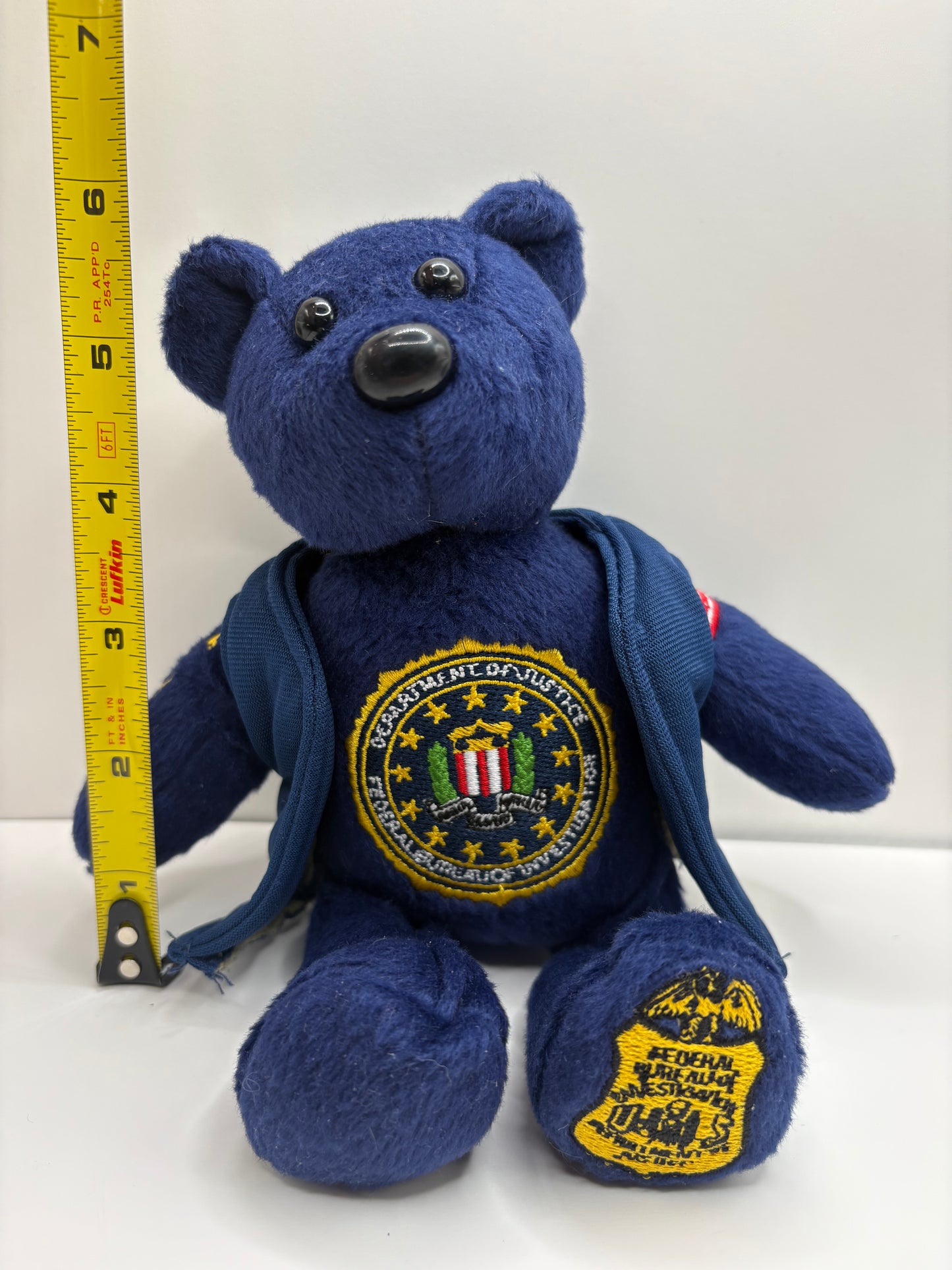 Collectable Blue Plush Bear with FBI/DOJ Embroidered Patches