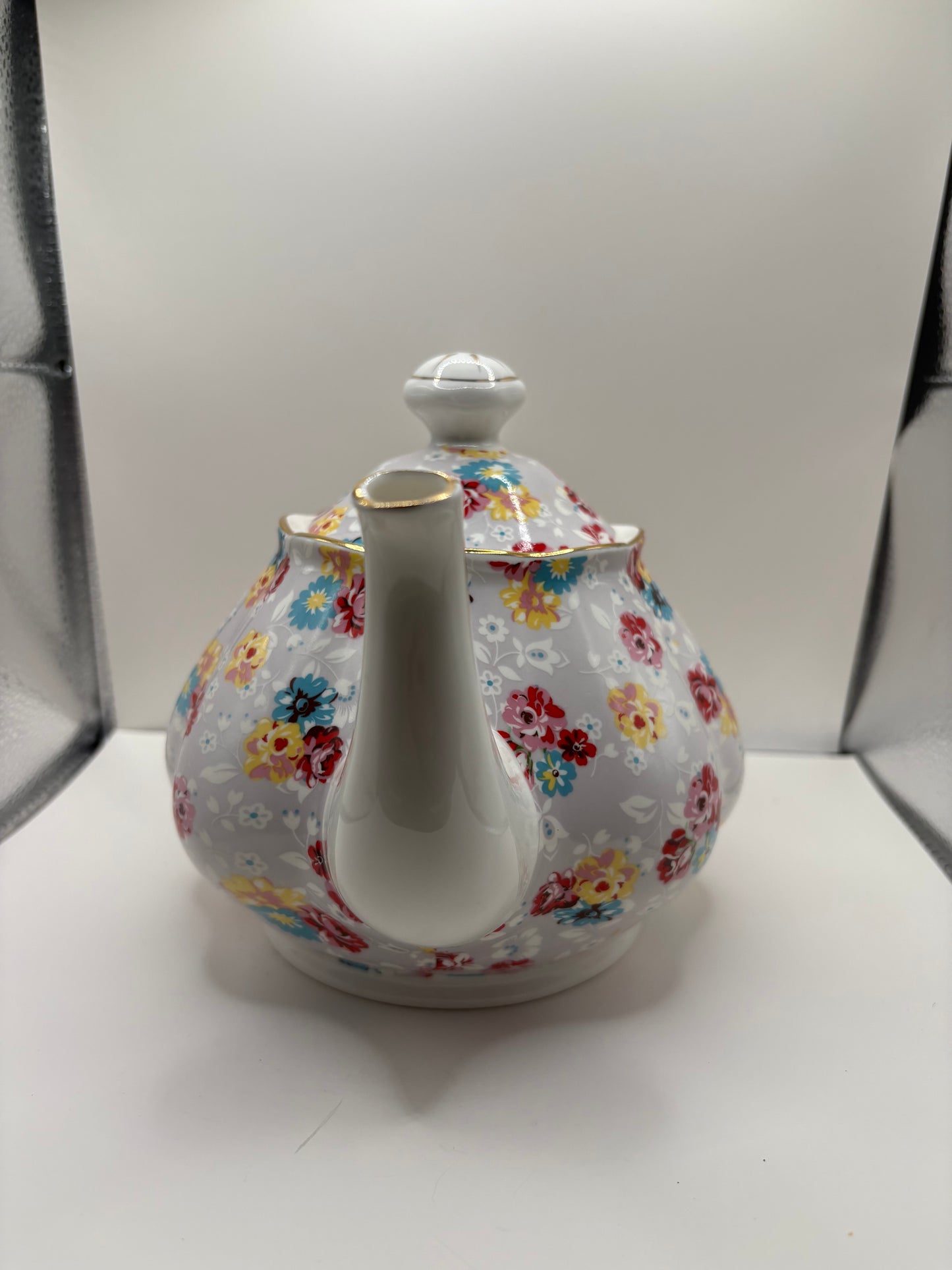 Gracie China Bone China Teapot with Floral Pattern