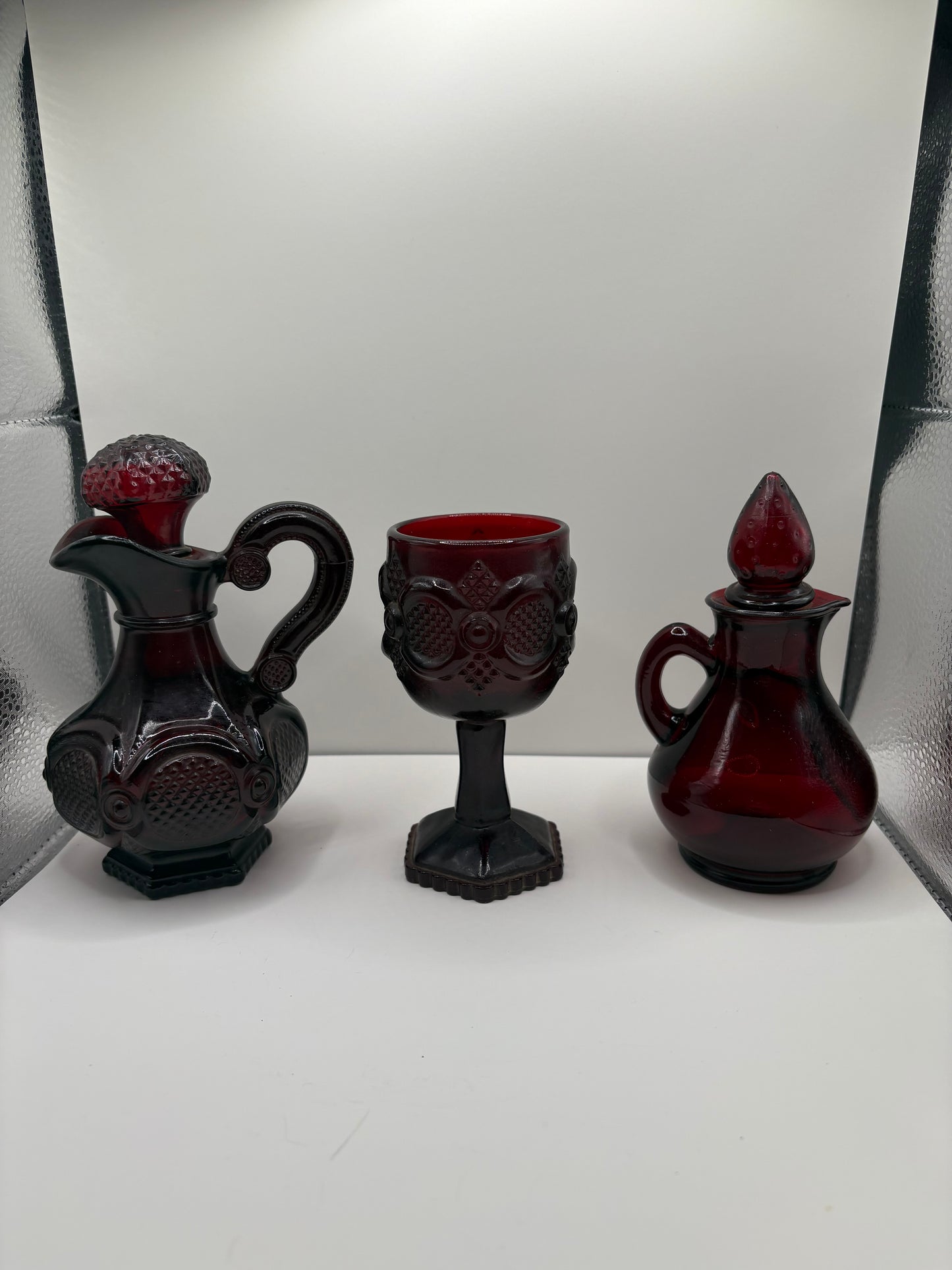 Lot of 3 Vintage Avon 1876 Cape Cod Ruby Red Glass Items