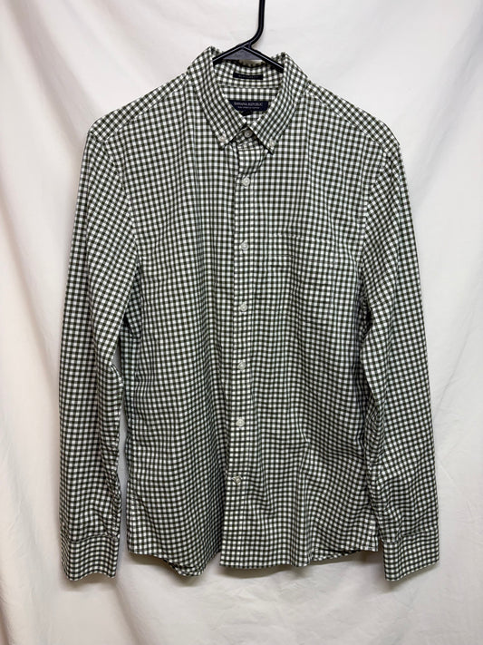 Men's Banana Republic Slim Flex Fit Stretch Olive Green Plaid Shirt