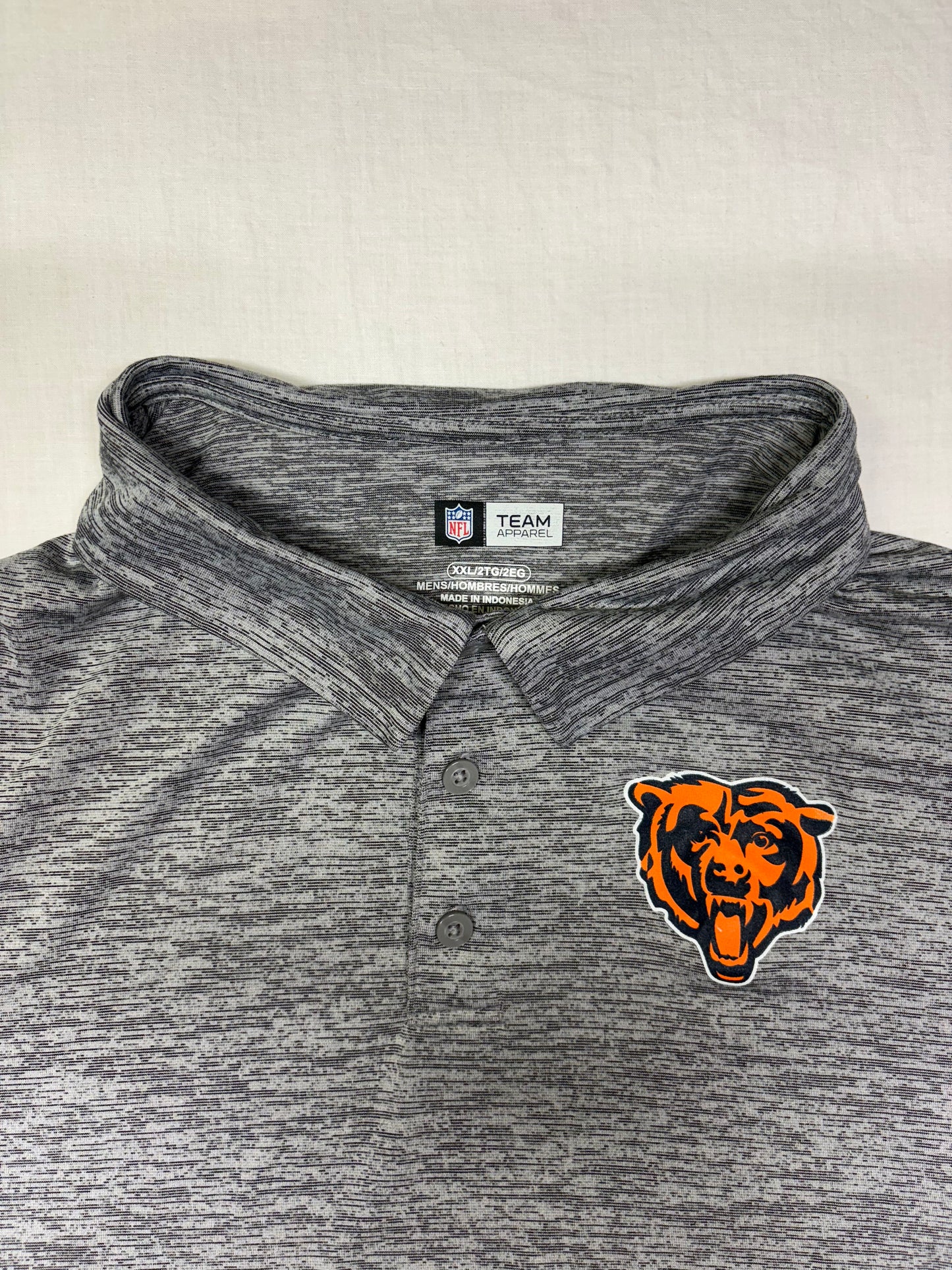 Men's NFL Team Apparel Chicago Bears Chest Logo Gray Short Sleeve Polo Size XXL