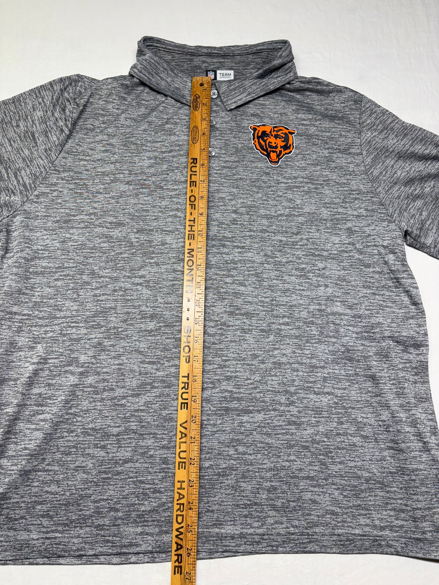 Men's NFL Team Apparel Chicago Bears Chest Logo Gray Short Sleeve Polo Size XXL