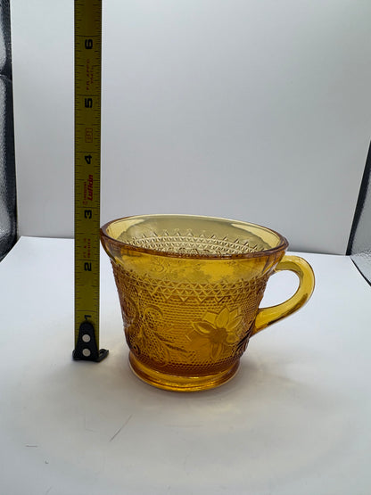 Vintage Lot (4 Pieces) oof Indiana Glass, 2 Tiara Sandwich Pattern Snack Plate and Cup Set in Amber Glass