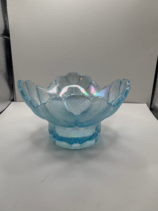 Vintage L.E. Smith "Cabbage Leaf" Light Blue Iridescent Dish