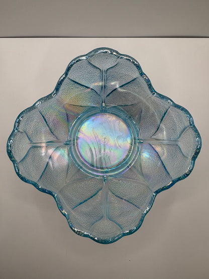 Vintage L.E. Smith "Cabbage Leaf" Light Blue Iridescent Dish