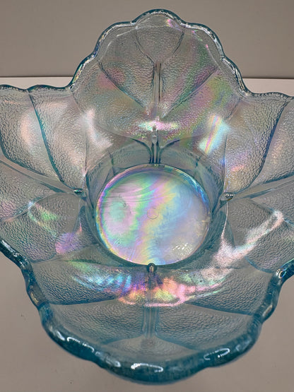Vintage L.E. Smith "Cabbage Leaf" Light Blue Iridescent Dish