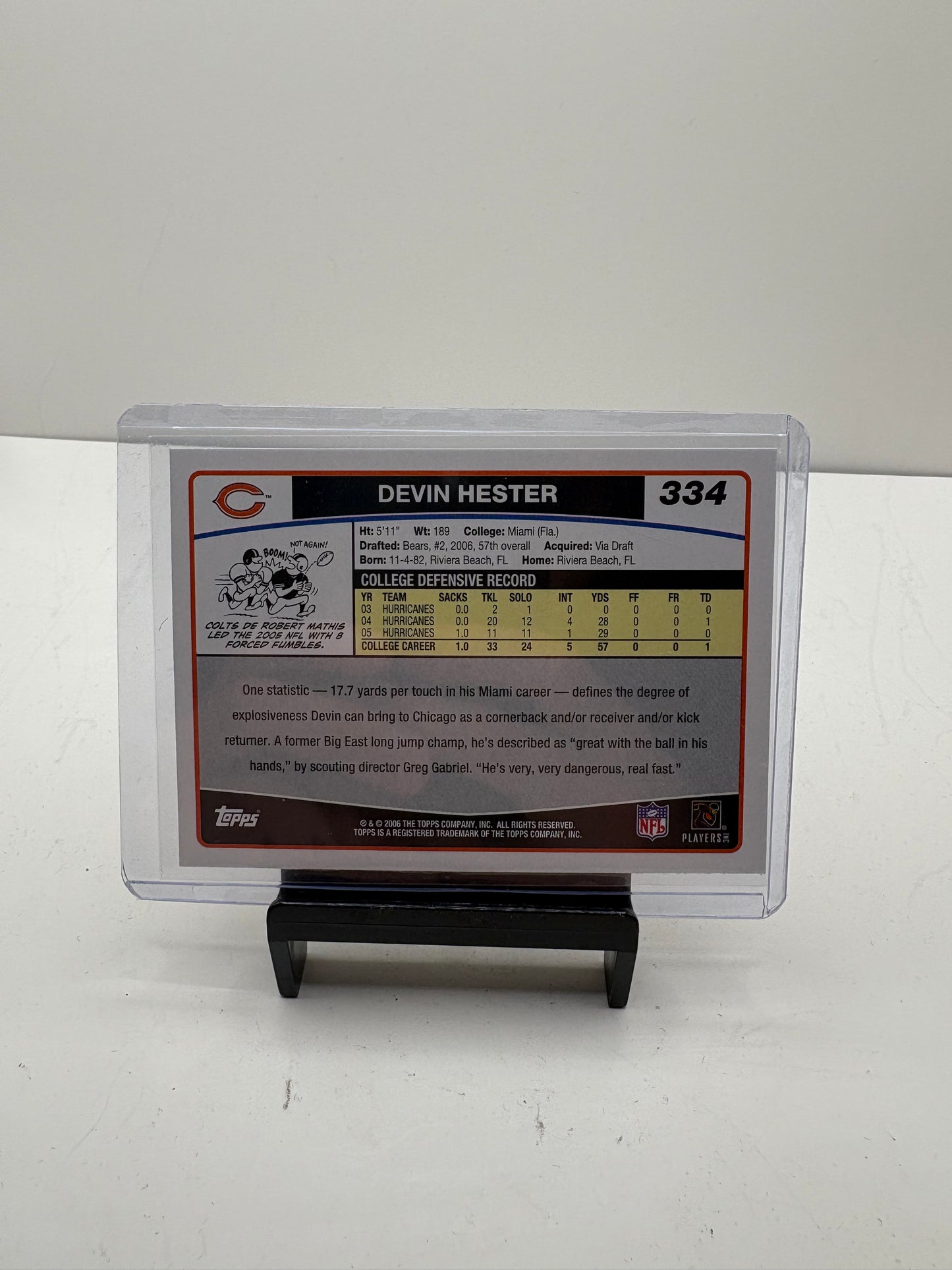 Topps 2006 Devin Hester Chicago Bear Rookie Card #334